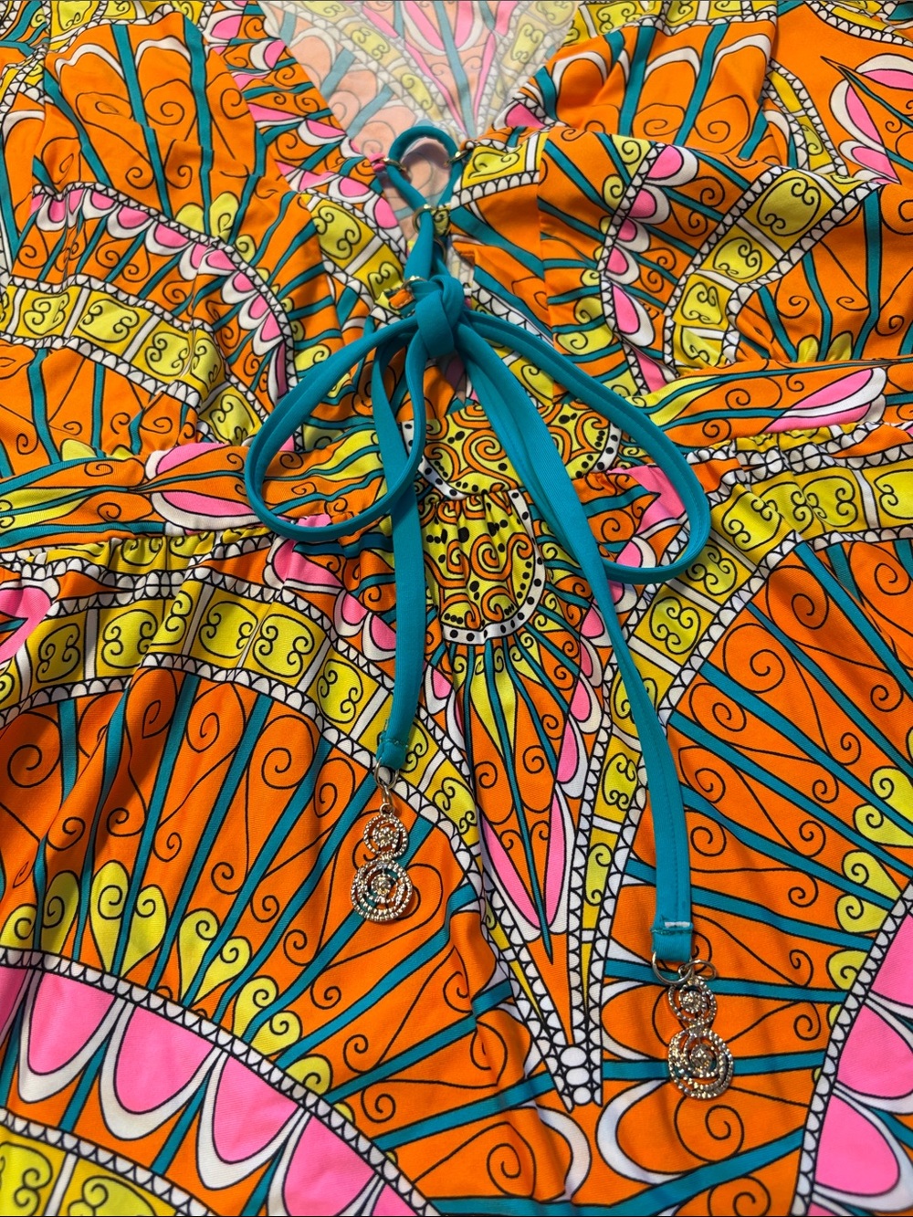 Trina Turk Vibrant Orange,Pink, Yellow Printed Swim One Piece 6 & Cover XS Set - Picture 11 of 15
